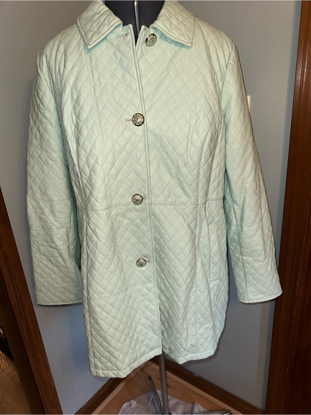 dennis basso Mint Quilted Button-Front Coat